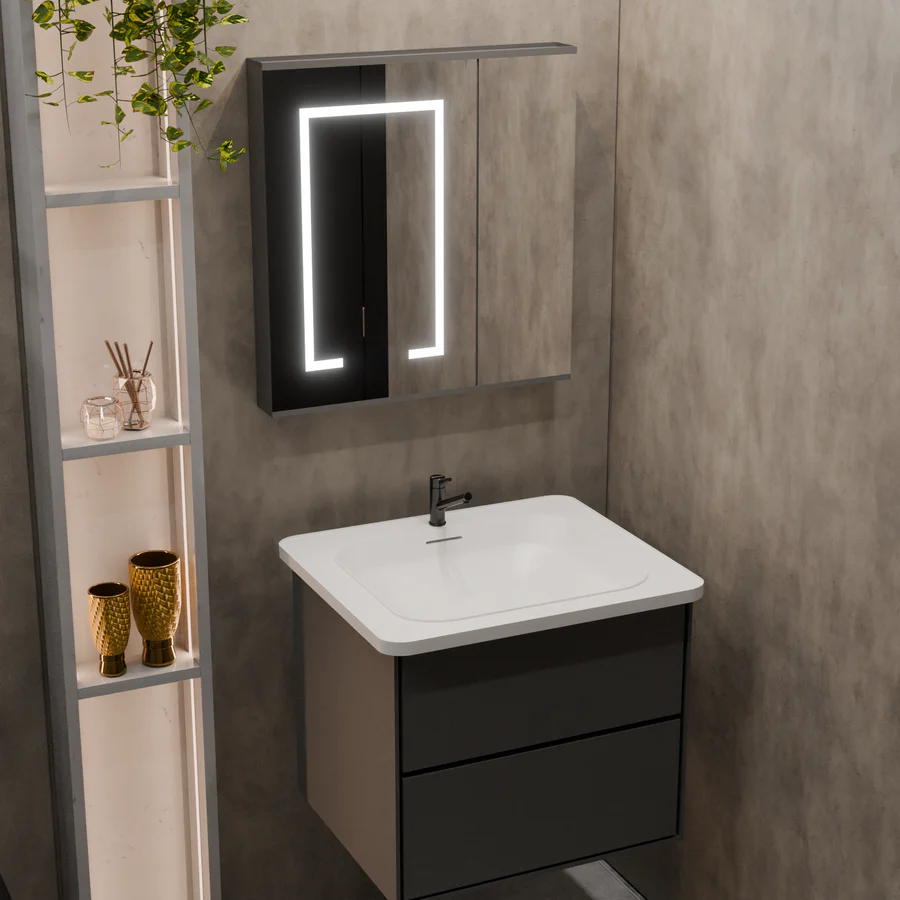 Santorini fürdőszoba bútorkészlet, 60x50 cm, 2 darab, szürke és fehér