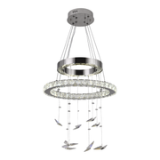 LED -csillár, távirányítóval és Crystal Mia Latifah 70W -vel felfüggesztve, 2 kör, hideg/forró/semleges fény, instabil, fényes króm, állítható magasság