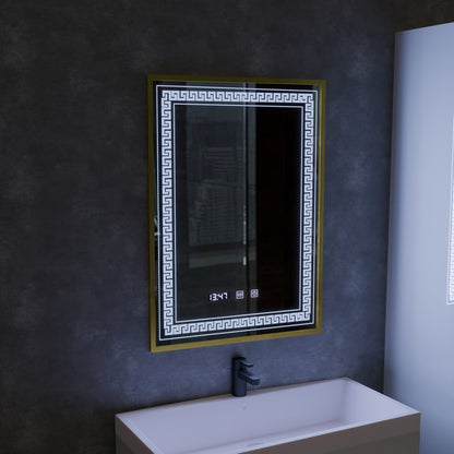 Mirror LED Touch Bruno osztály helyettese, óra és hőmérséklet 60x80 cm Ezüstcsiszolt keret