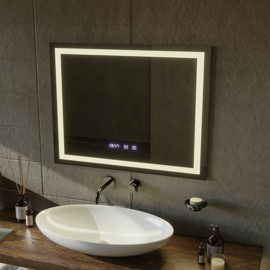 LED Touch Werner tükör -behatolási rendszer, óra és hőmérséklet 80x60 cm