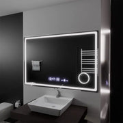 Téglalap alakú LED -tükör, 120x80 cm, Souverain MotionGlow Marcello, leolvasztási rendszer, óra és hőmérő, kozmetikai lupa, dimablable