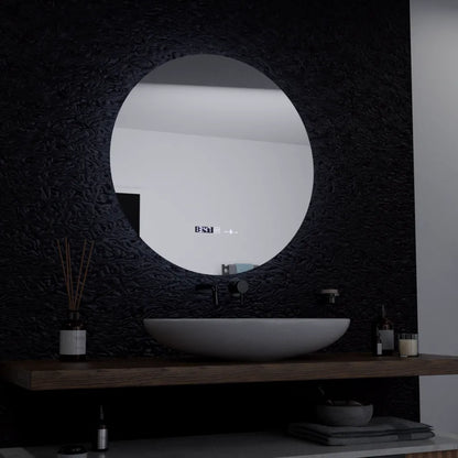 Kerek LED -tükör, 60 cm, Serenit MotionGlow Marcello, Leírásító rendszer, óra és hőmérő, dimálható