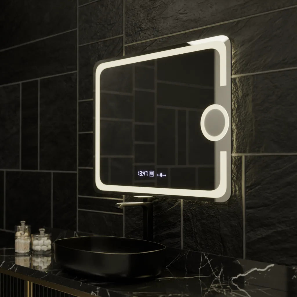 Mirror LED téglalap alakú 80x60cm eclat mozgásglow marcello óraszíni rendszer és farkas hőmérő dimable kozmetikum