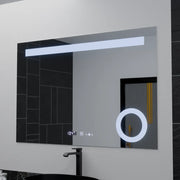 Téglalap alakú LED -tükör, 120x80cm, Absolu MotionGlow Marcello, helyettes rendszer, óra és hőmérő, kozmetikai lup