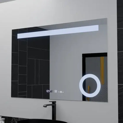 Téglalap alakú LED -tükör, 80x60cm, Absolu MotionGlow Marcello, leolvasztási rendszer, óra és hőmérő, kozmetikai lup