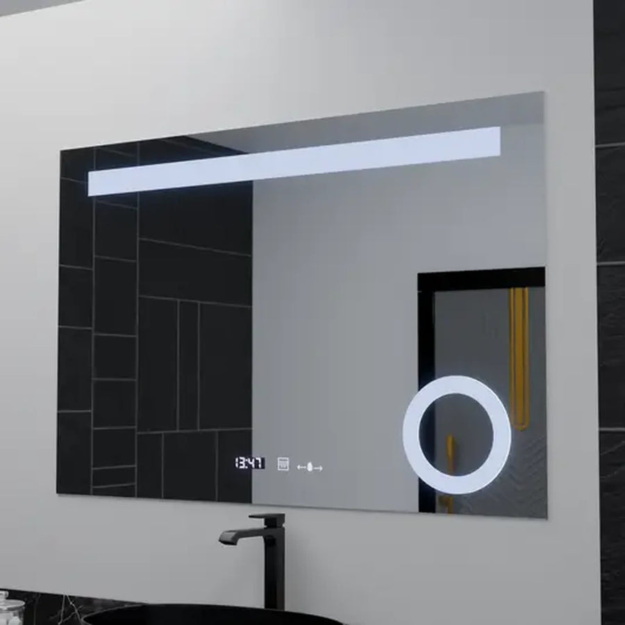 Téglalap alakú LED -tükör, 80x60cm, Absolu MotionGlow Marcello, leolvasztási rendszer, óra és hőmérő, kozmetikai lup