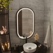 LED tükör Helmut érzékelő páramentesítő rendszer, óra és hőmérséklet 50x90 cm fekete keret szálcsiszolt Marcello Funghi