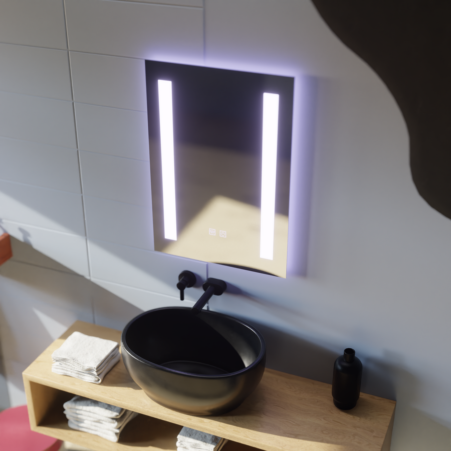 Négyszögletű LED tükör, 50x70cm, C206S/50X70 Touch, Páramentesítő rendszer, Tompítható