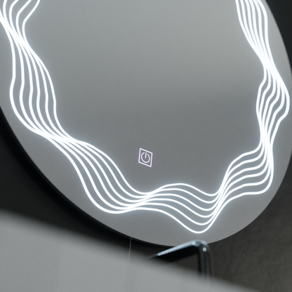 60 cm -es kerek LED -tükör, flusso érintés, leolvasztási rendszer, dimablable