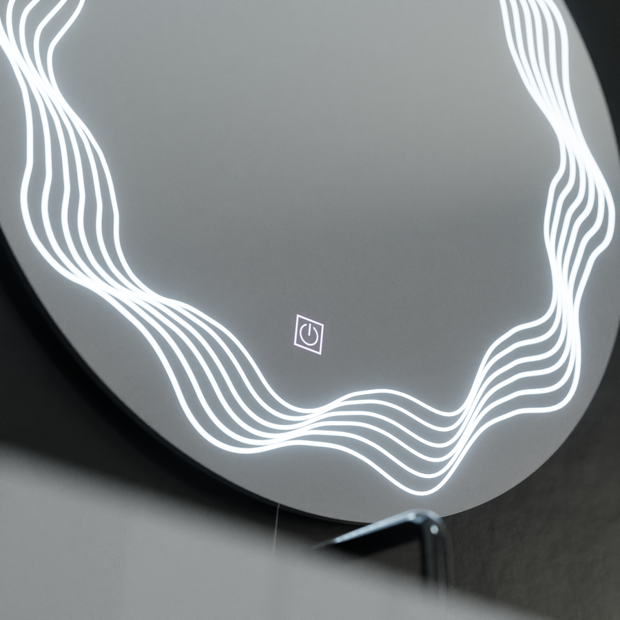 60 cm -es kerek LED -tükör, flusso érintés, leolvasztási rendszer, dimablable