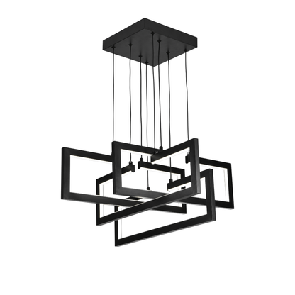 Lustra LED cu telecomanda ,Suspendata 98W, 4 Elemente, lumina Rece/Calda/Neutra, Dimabila, Inaltime Reglabila, Negru