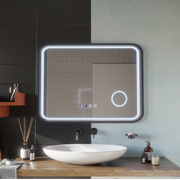 Mirror LED Touch Bernd leolvadó rendszer, óra és hőmérséklet 80x60 cm fekete ecset alap Cosmetica