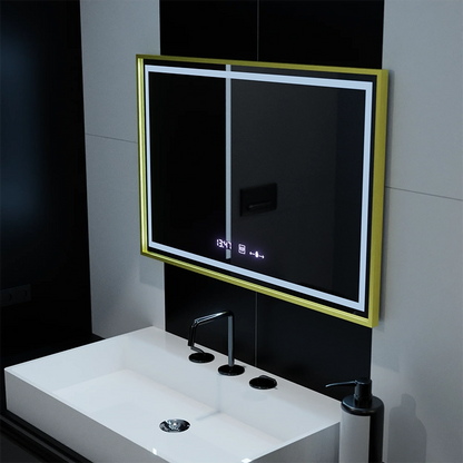 Téglalap alakú LED -tükör, 100x65 cm, Royale Gold Motion Glow Marcello, Osztály- és Hőmérő, Dimable