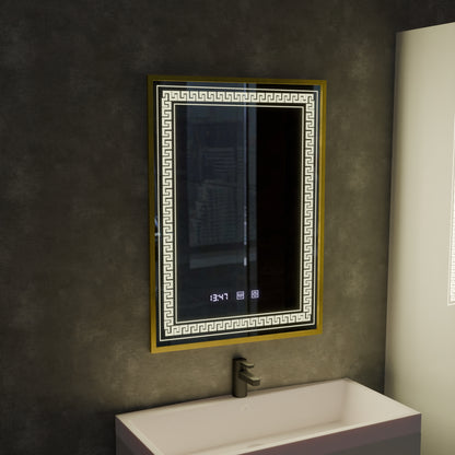 Mirror LED Touch Bruno osztály helyettese, óra és hőmérséklet 60x80 cm Ezüstcsiszolt keret