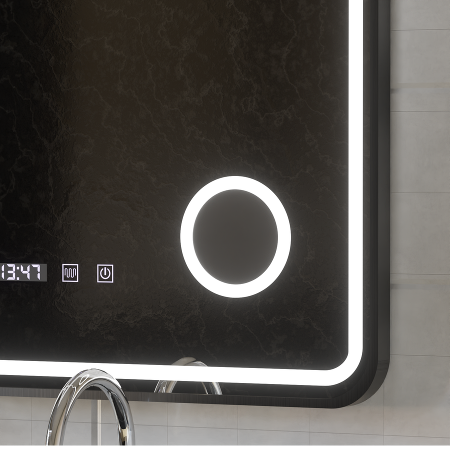 Mirror LED Touch Ulrich Debulation System, óra és hőmérséklet 60x80 cm Fekete Ramahed Cosmetics Lup