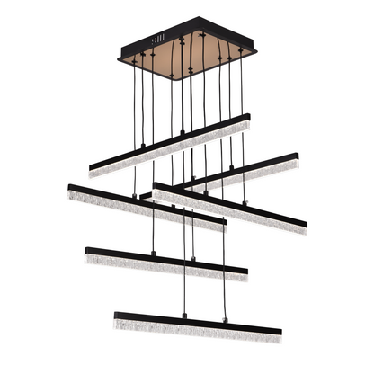 Függesztett kristály LED csillár LT181/6BK, 84W, fény 3000/4000/6000K, fekete, állítható magasságú