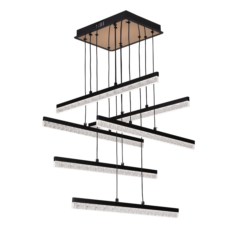 Függesztett kristály LED csillár LT181/6BK, 84W, fény 3000/4000/6000K, fekete, állítható magasságú