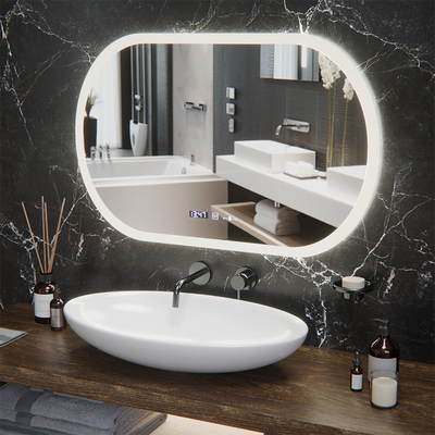 Ovális LED -tükör, 80x50 cm, MotionGlow Marcello érzékelő, letiltási rendszer, óra