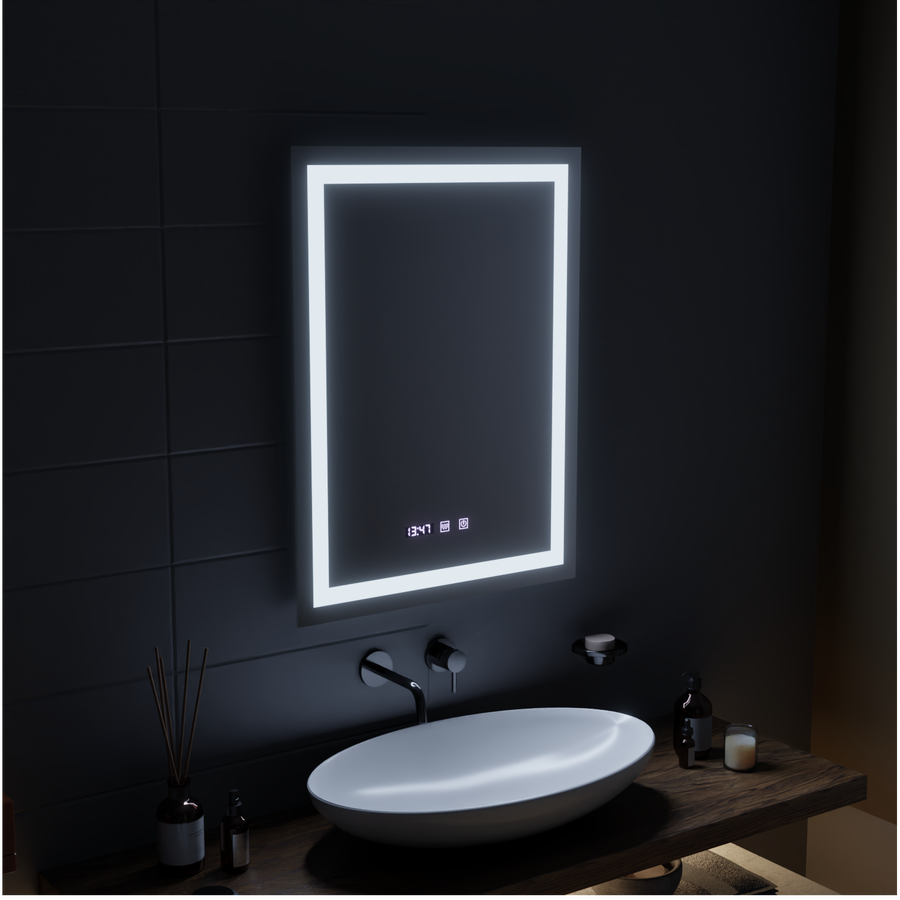 LED Touch Gustav tükör behatolási rendszer, óra és hőmérséklet 60x80 cm