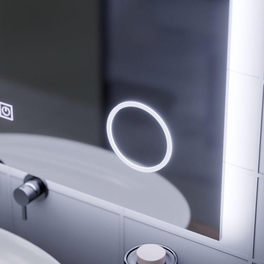 Téglalap alakú LED tükör, 80x60 cm, Piano Touch, Páramentesítő rendszer, Tompítható, Hideg fény 6000K