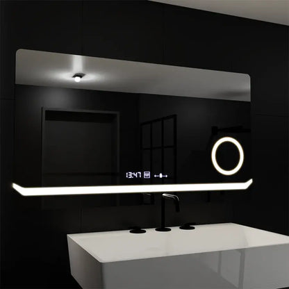 Téglalap alakú LED -tükör, 80x60 cm, definíciós mozgásgátló marcello, letiltási rendszer, óra és hőmérő, kozmetikai nagyító