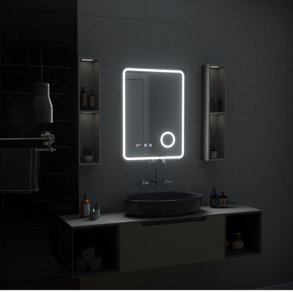Mirror LED Touch Ulrich Debulation System, óra és hőmérséklet 60x80 cm Fekete Ramahed Cosmetics Lup