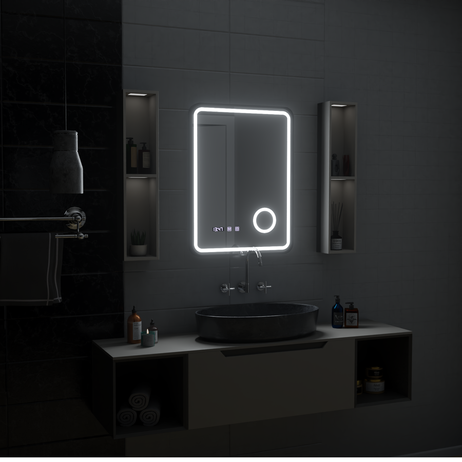 Mirror LED Touch Ulrich Debulation System, óra és hőmérséklet 60x80 cm Fekete Ramahed Cosmetics Lup