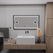 LED -tükör mozgásgátló érzékelő domingo leolvasztó leolvasztási funkcióval 120x65 cm hideg/meleg/meleg fény, fekete szálcsiszolt keret, Marcello Funghi kollekció
