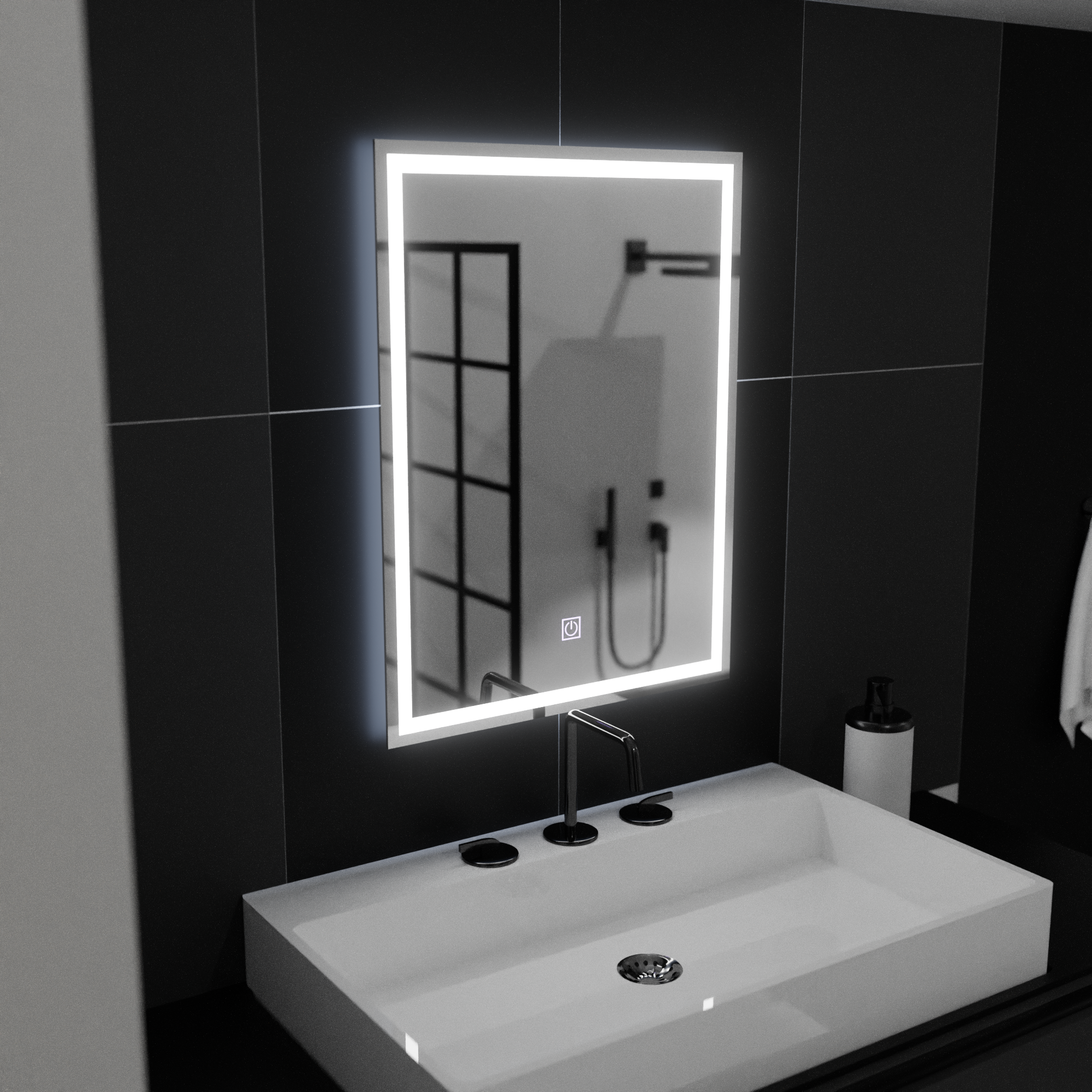 Tükör LED téglalap alakú 50x70 cm -es keret alapvető érintés