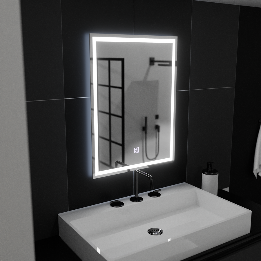 Téglalap alakú LED -tükör, 50x70 cm, keret alapvető érintés