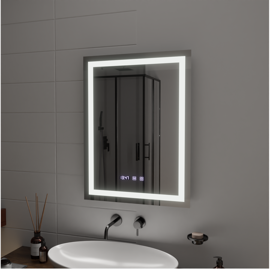 LED Touch Gustav tükör behatolási rendszer, óra és hőmérséklet 60x80 cm
