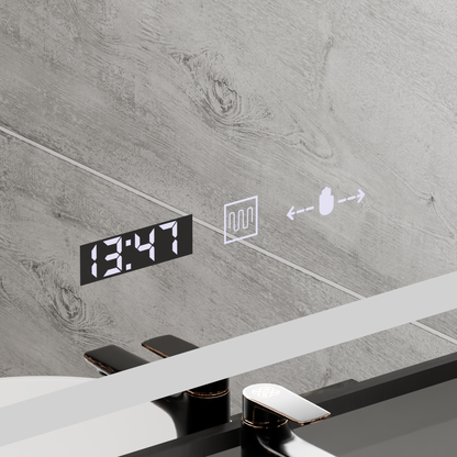 Téglalap alakú LED -tükör, 60x80cm, Verite Majeste Noir Motion Glow Marcello, Leírásos rendszer, óra és hőmérő, dimálható