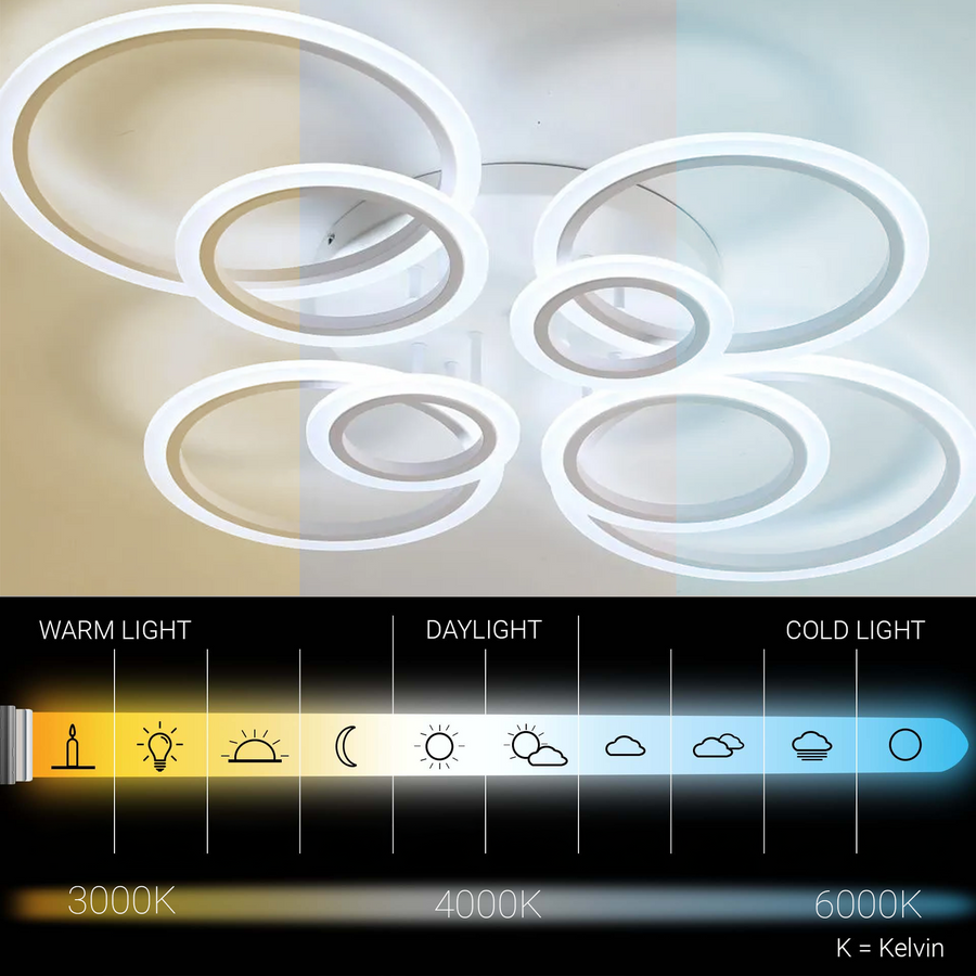 LED -csillár Betty 130W távirányítóval, 8 kör, hideg/forró/semleges fény, fehér, fehér