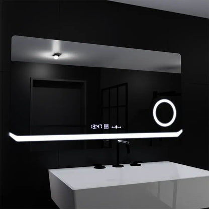 Téglalap alakú LED -tükör, 80x60 cm, definíciós mozgásgátló marcello, letiltási rendszer, óra és hőmérő, kozmetikai nagyító