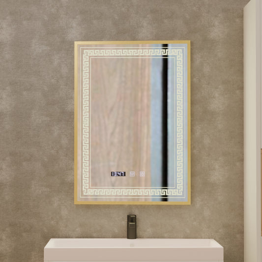 Mirror LED Touch Bruno osztály helyettese, óra és hőmérséklet 60x80 cm Ezüstcsiszolt keret