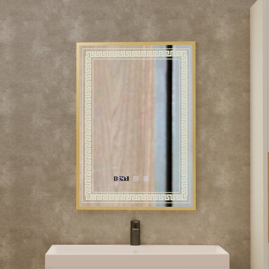 Mirror LED Touch Bruno osztály helyettese, óra és hőmérséklet 60x80 cm Ezüstcsiszolt keret