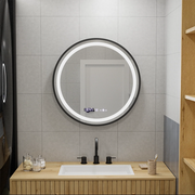 LED kerek tükör, 70 cm, Celeste Majeste Noir MotionGlow Marcello, páramentesítő rendszer, óra és hőmérő, szabályozható