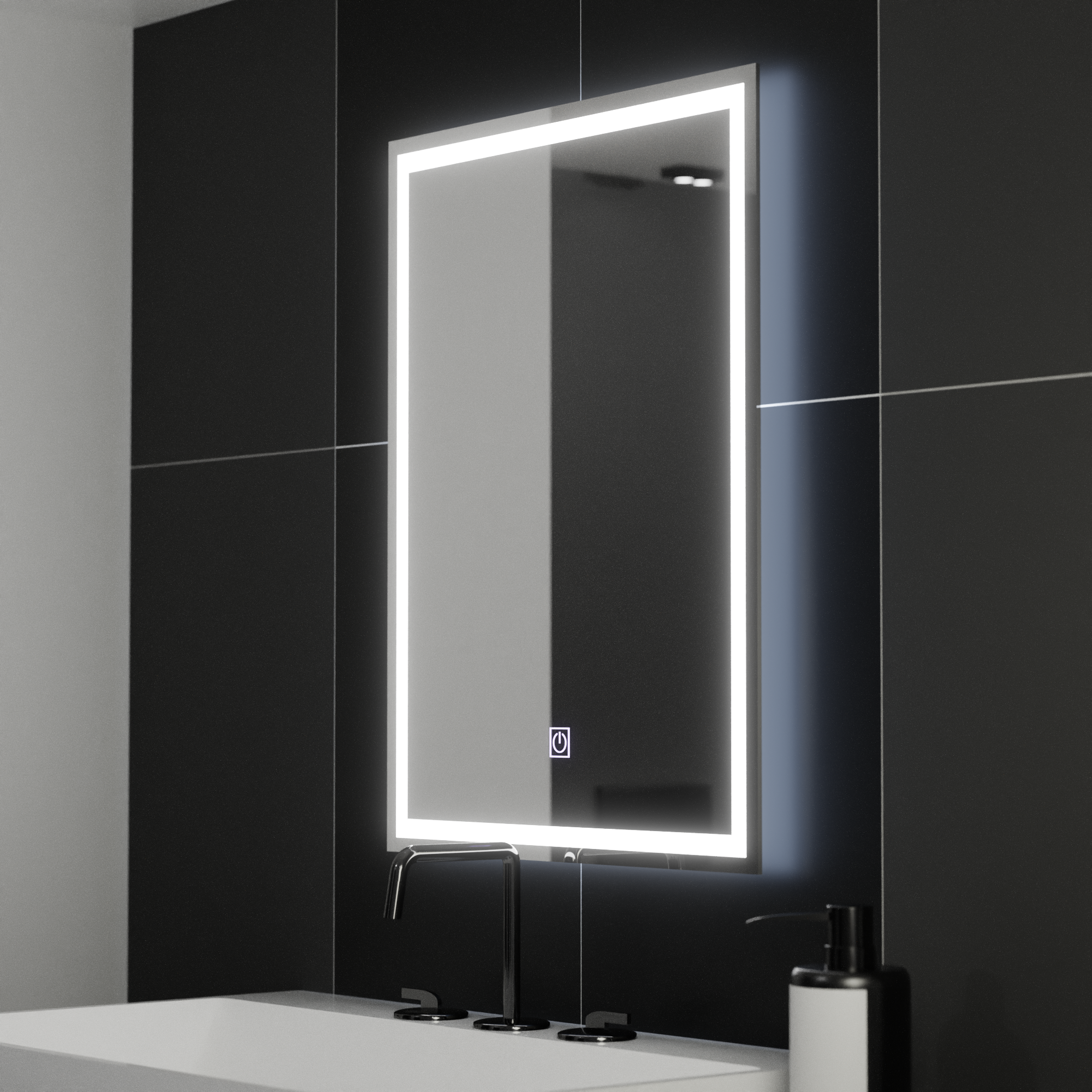 Tükör LED téglalap alakú 50x70 cm -es keret alapvető érintés