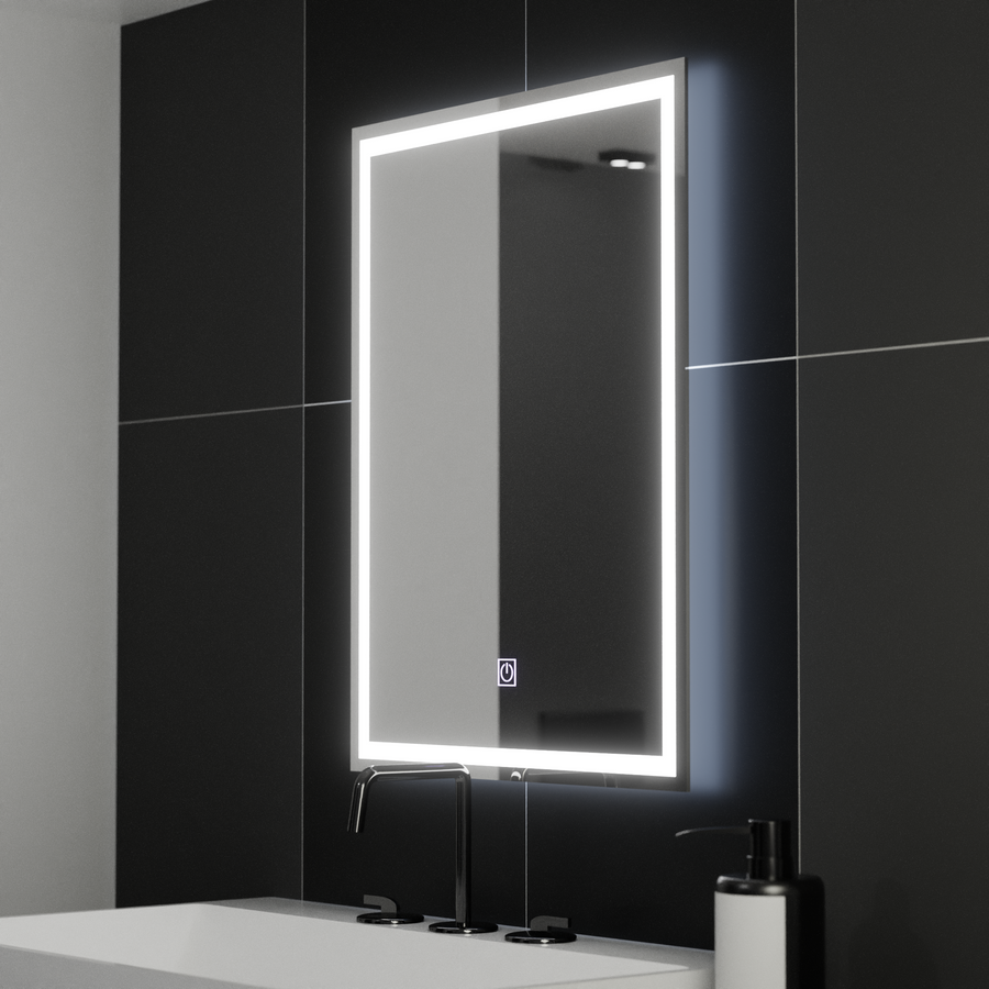 Téglalap alakú LED -tükör, 50x70 cm, keret alapvető érintés