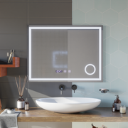 LED Touch Gunter tükör leolvadó rendszer, óra és hőmérséklet 80x60 cm kozmetikai nagyítás
