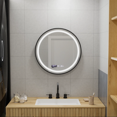 Kerek LED -tükör, 60 cm, Celeste Majesté Noir Motionglow Marcello, leolvasztási rendszer, óra és hőmérő, dimálható