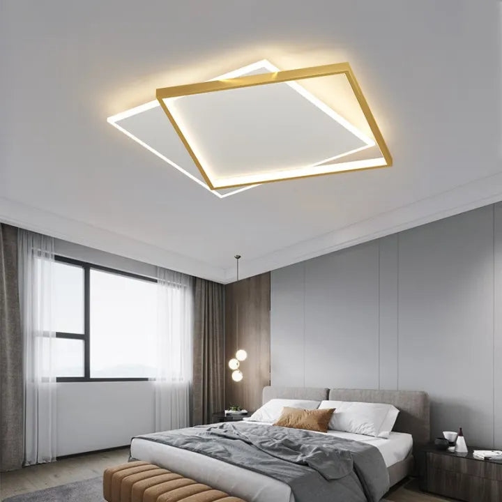 LED -csillár 98W -os napelemes távirányítóval, 2 négyzet, hideg/forró/semleges fény, instabil, fehérarany