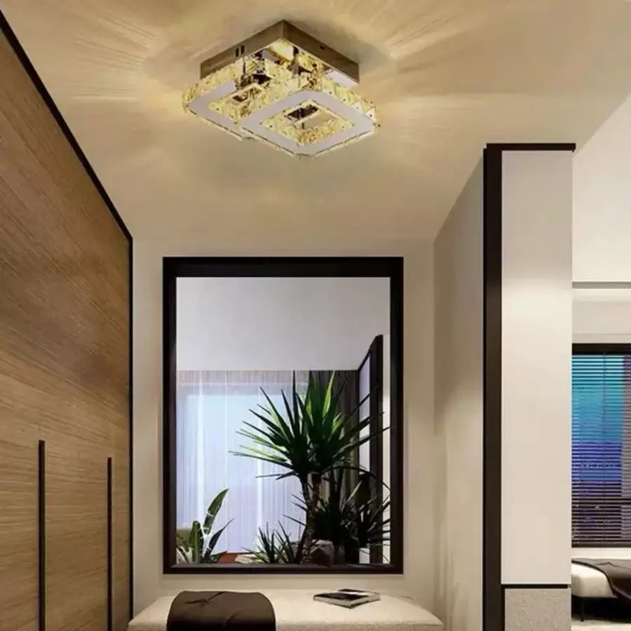 LED -csillár Jeremiás 34W Crystal, 2 négyzet, hideg/forró/semleges fény, kapzsi, fényes króm