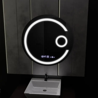 Kerek LED -tükör, 60 cm, Visio MotionGlow Marcello, Leírásos rendszer, óra és hőmérő, kozmetikai lupa, dimálható