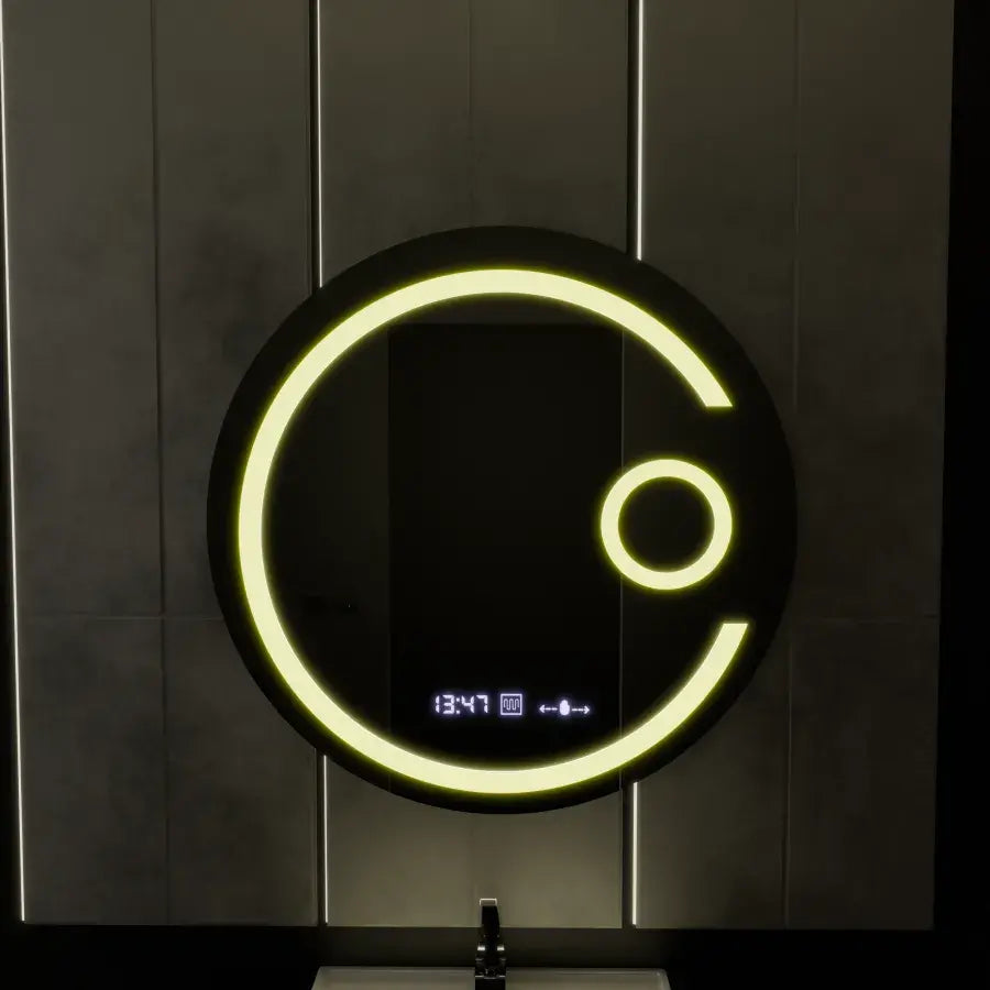 Kerek LED -tükör, 60 cm, Visio MotionGlow Marcello, Leírásos rendszer, óra és hőmérő, kozmetikai lupa, dimálható