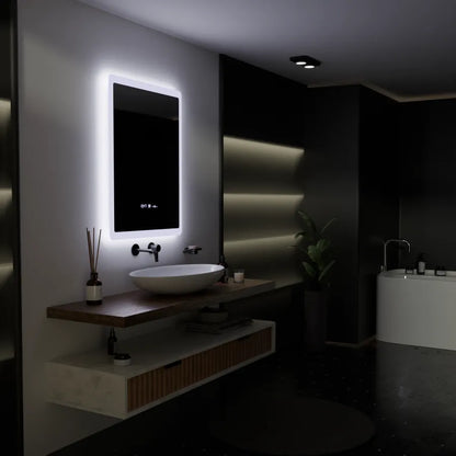 Téglalap alakú LED -tükör, 60x80cm, pugliesi mozgásglow marcello érzékelő, eltorzító rendszer, óra és hőmérő, daimable