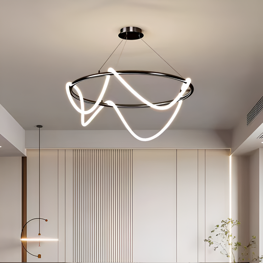 Felfüggesztett Lustra LED akril celesti 91W távirányítóval, Davile, 60 cm átmérőjű, 3000k/4000K/6000K, fekete