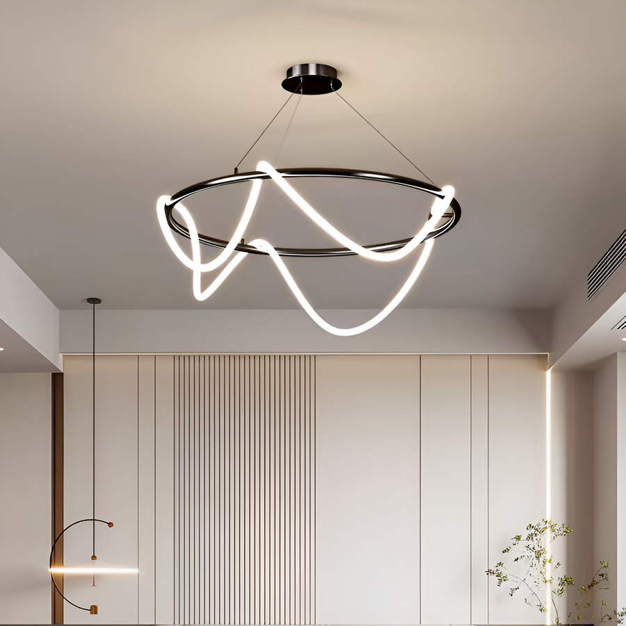 Felfüggesztett Lustra LED akril celesti 91W távirányítóval, Davile, 60 cm átmérőjű, 3000k/4000K/6000K, fekete