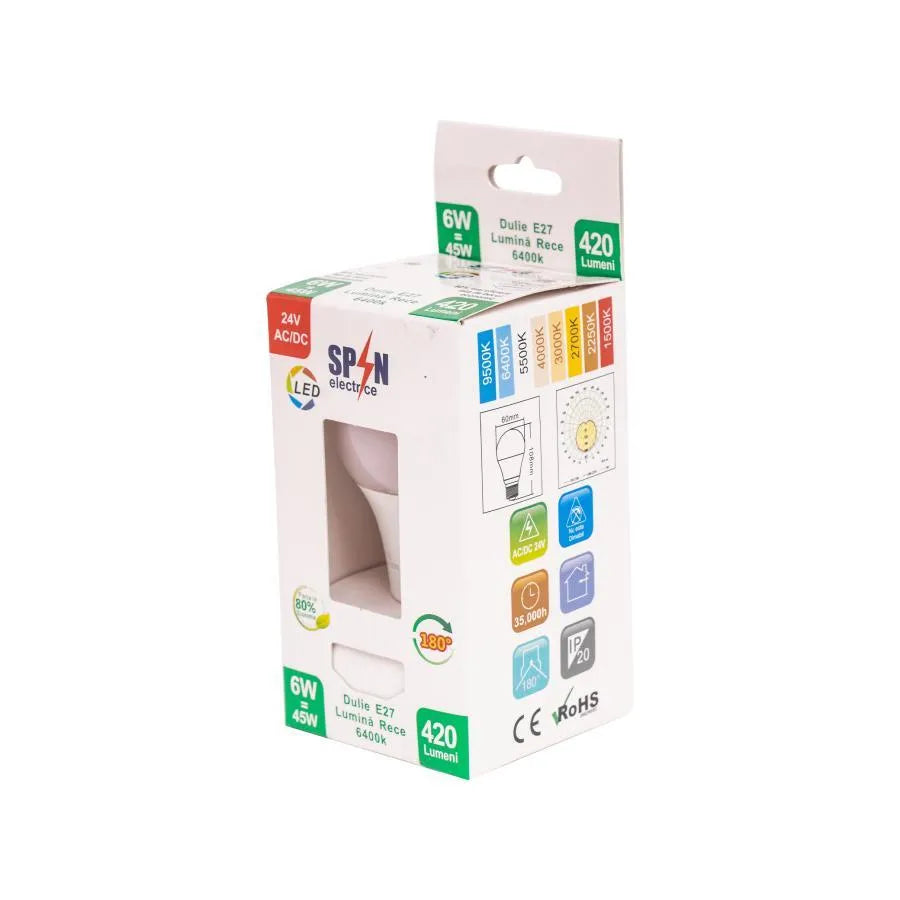 LED LED izzó E27, 6W, 6400K
