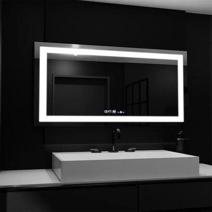 Téglalap alakú LED -tükör, 160x80cm, Motionglow Marcello, de -de -clock, óra és hőmérő